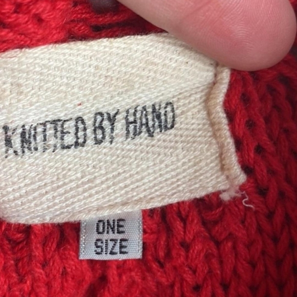 Vintage 1980s Hand Knit Bobble Sweater Jumper cherry red OS - Picture 4 of 6